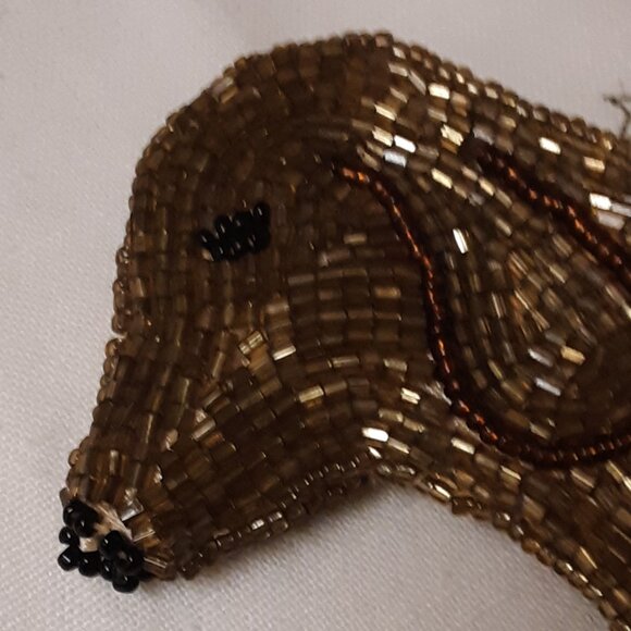 Vintage Gold Light Brown Hand Beaded Dachshund Dog Coin Purse Wallet Rare Unused - Picture 4 of 13